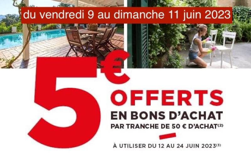Bons d'achat de 5€ à partir de 50€ d'achat dans votre Jardinerie Bricomarché Saint Léonard à proximité de Fécamp